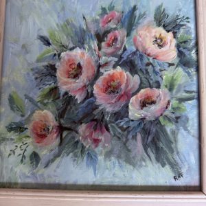 Blushed Pale Pink Roses Framed Signed Original Acrylic Painting